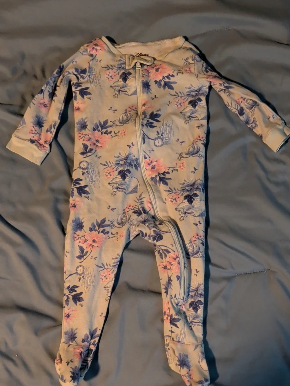 Disney Floral Zip-Front Footie in Pink & Blue